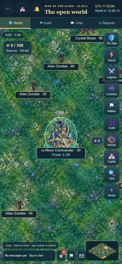 Open-world map with a player castle and roaming enemies