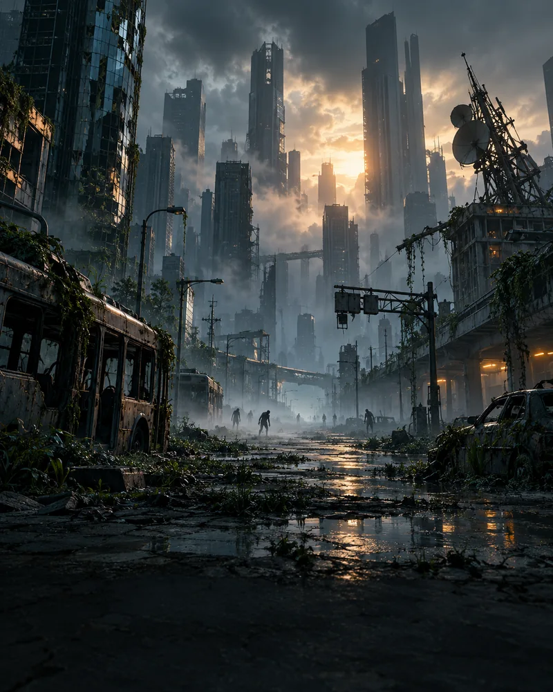 Ruins of a human city reclaimed by nature